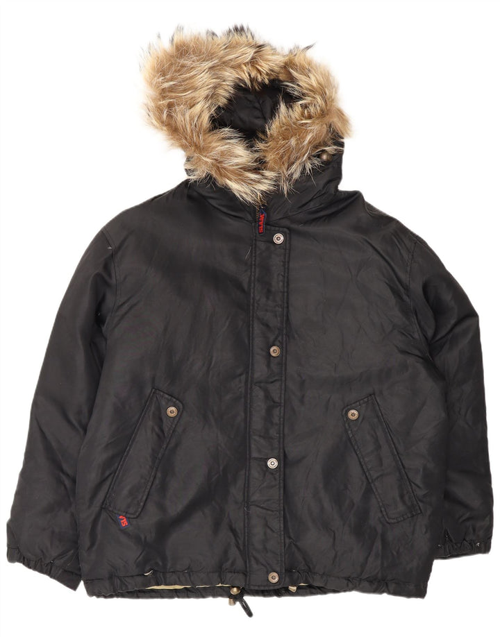 Slam γυναικείο μπουφάν με κουκούλα μεγάλου μεγέθους με επένδυση UK 14 μεσαίο μαύρο νάιλον