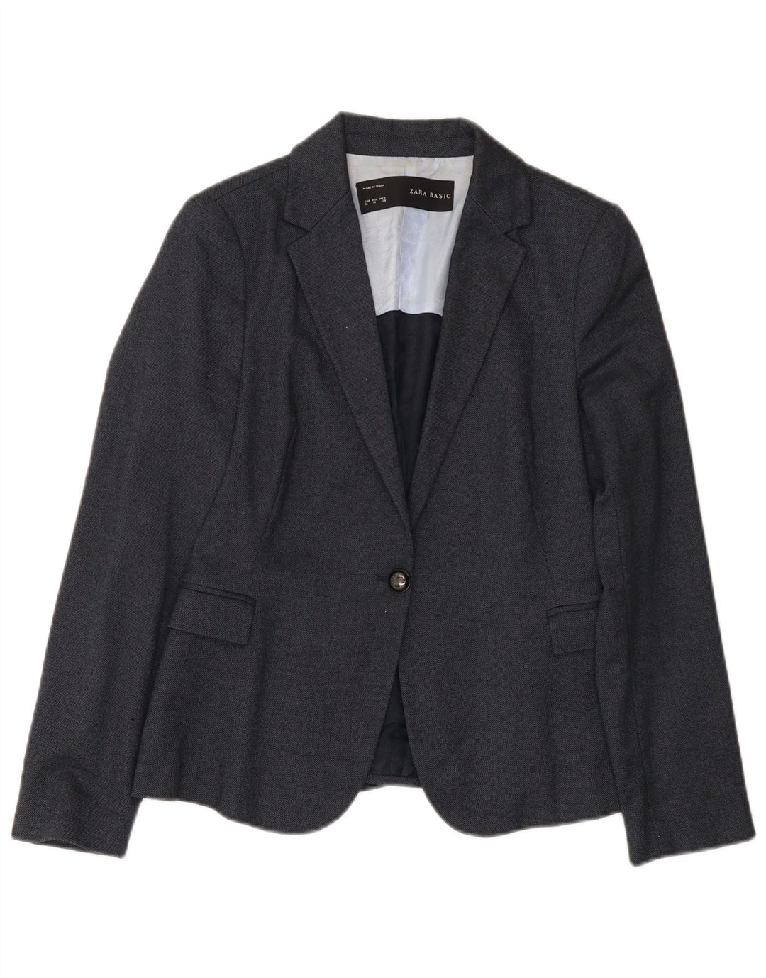 Zara Γυναικείο Μπουφάν 1 Button Blazer UK 12 Medium Navy Blue Polyester
