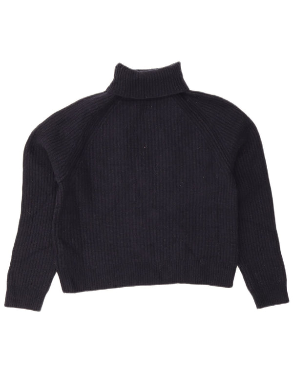 Γυναικείο παζλ Crop Roll Neck Jumper πουλόβερ UK 6 XS Navy Blue Wool