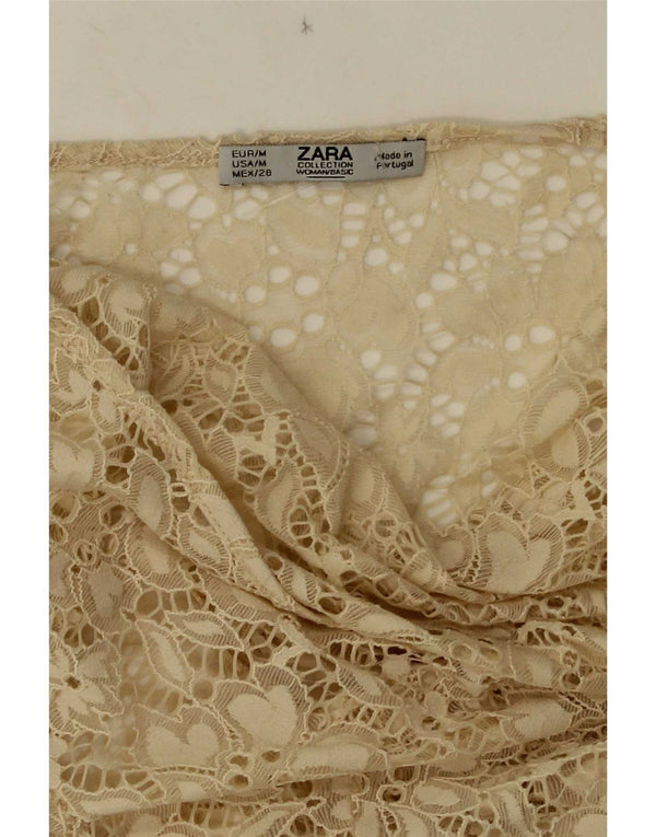Zara Γυναικεία μακρυμάνικη δαντέλα See Through Top UK 12 Medium Beige Floral