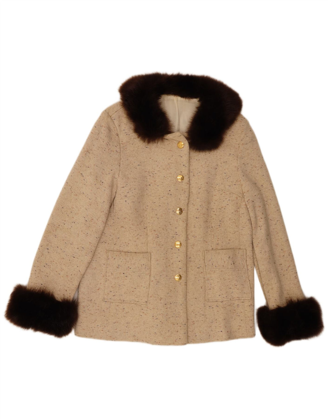 Vintage γυναικείο σακάκι με 5 κουμπιά σακάκι UK 14 Medium Beige Flecked