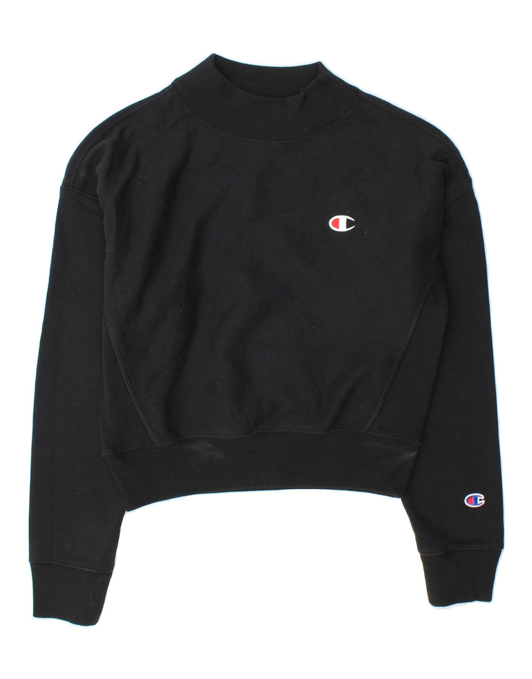 CHAMPION Womens Crop Oversized Sweatshirt Jumper UK 10 Small Black Cotton Vintage Champion and Second-Hand Champion from Messina Hembry 