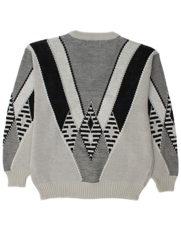 VINTAGE Ανδρικό πουλόβερ με λαιμόκοψη UK 34/36 XS Grey Argyle/Diamond