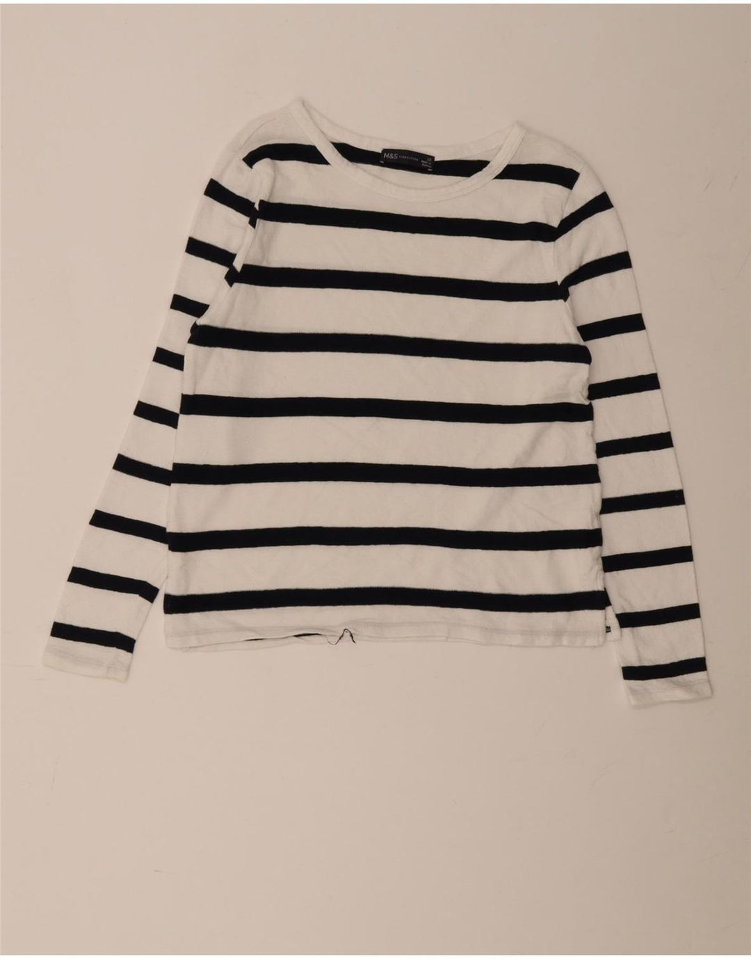 Marks & Spencer Γυναικείο μακρυμάνικο UK 10 Small White ριγέ βαμβακερό