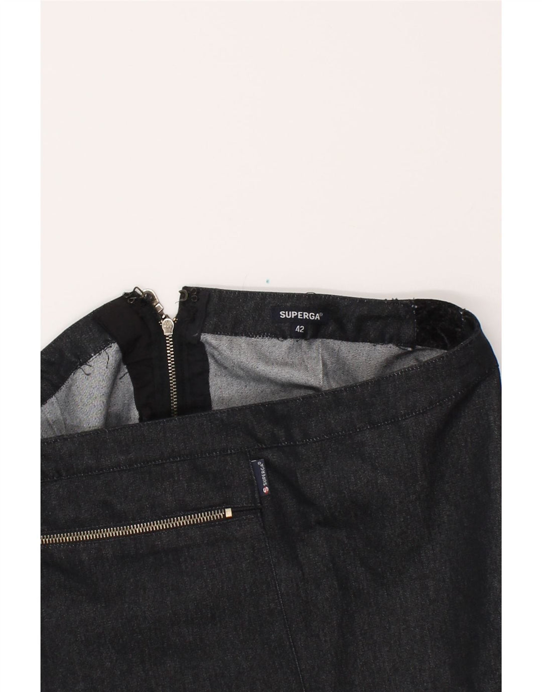SUPERGA Womens Denim Skirt IT 42 Medium W30 Navy Blue Vintage Superga and Second-Hand Superga from Messina Hembry 