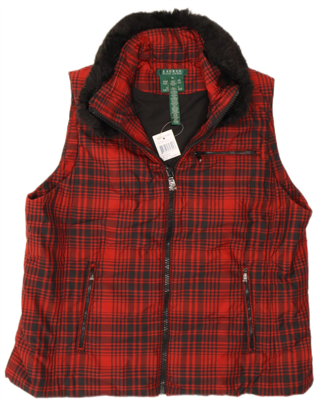 RALPH LAUREN Γυναικείο Gilet UK 18 XL Red Check Polyester