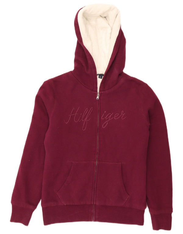 Tommy Hilfiger Γυναικείο πουλόβερ γραφικών Sherpa Zip Hoodie UK 14 Medium Maroon