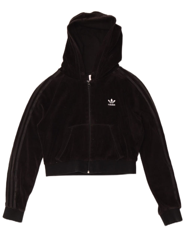 Adidas Γυναικείο πουλόβερ με κουκούλα βελούδου με φερμουάρ UK 14 μεσαίο μαύρο