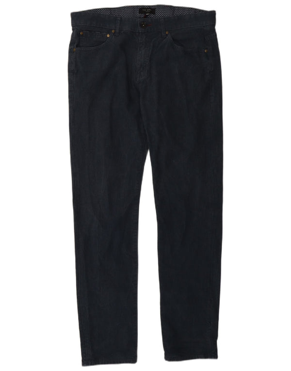 Ted Baker Ανδρικό Slim Casual Παντελόνι W32 L30 Navy Blue από βαμβακερό ψαροκόκκαλο