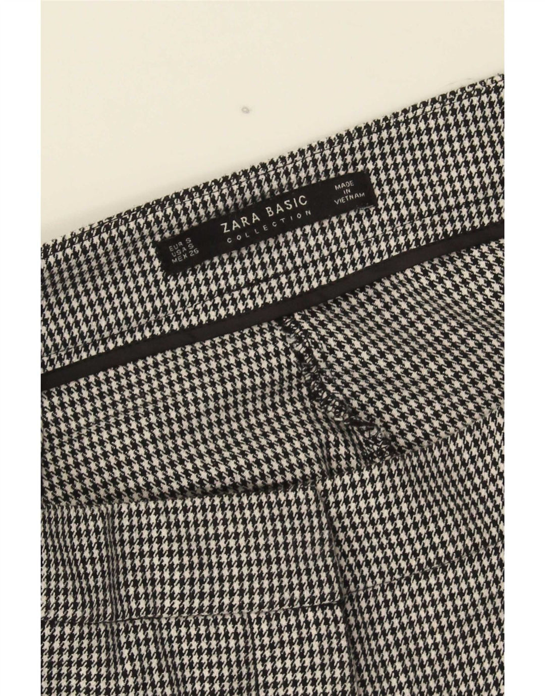 Zara Γυναικείο Slim Cropped Παντελόνι Small W26 L26 Black Houndstooth