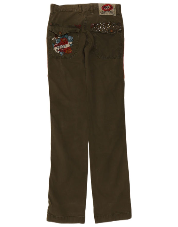 Πάρτε δύο γυναικεία ίσια casual παντελόνια W27 L34 Khaki Floral βαμβακερά