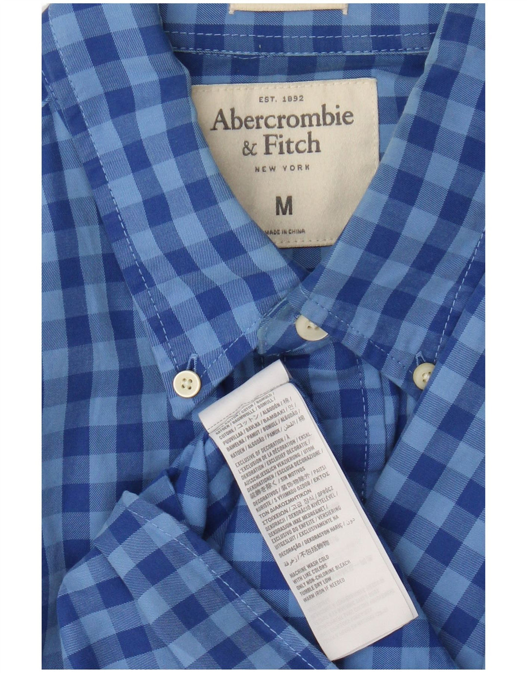 Ανδρικό καρό πουκάμισο Abercrombie & Fitch, μεσαίο μπλε βαμβακερό