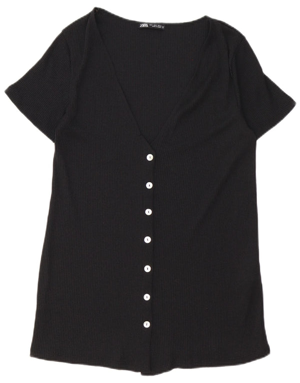 Zara Γυναικεία κοντομάνικη μπλούζα UK 10 Small Black Viscose