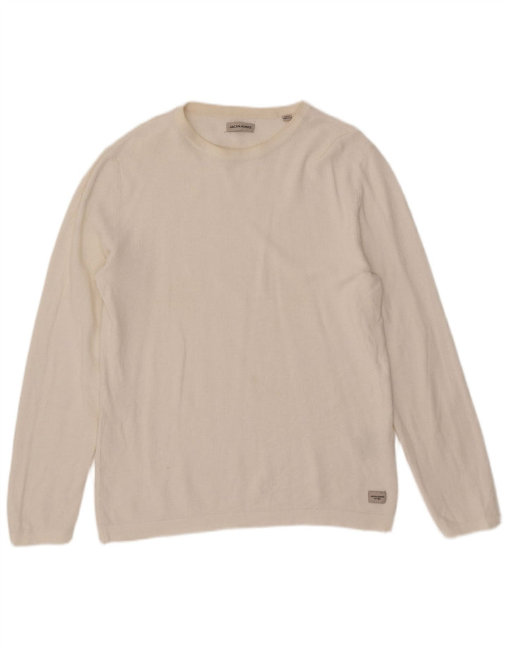 Jack & Jones Ανδρικό πουλόβερ με λαιμόκοψη μεγάλο λευκό βαμβακερό