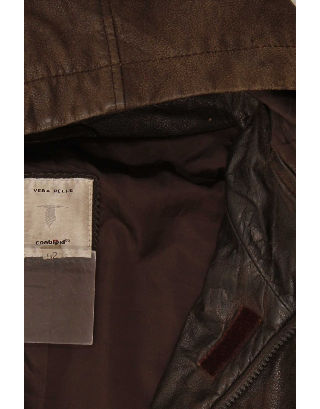 Ανδρικό δερμάτινο μπουφάν Conbipel με κουκούλα Loose Fit IT 52 Μεγάλο Καφέ