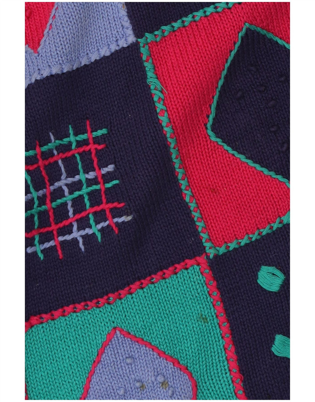 Γυναικείο πουλόβερ με λαιμόκοψη VINTAGE UK 14 Medium Navy Blue Patchwork