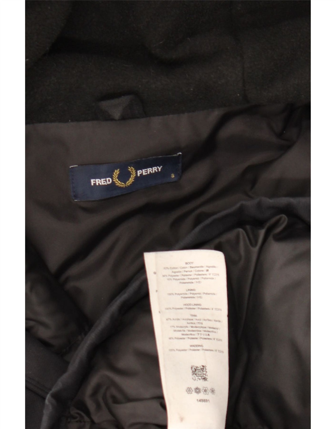 FRED PERRY Ανδρικό μπουφάν Parka με κουκούλα UK 36 Small μαύρο βαμβακερό