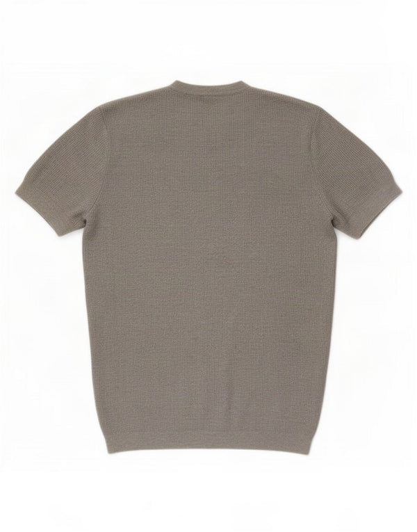 Zara Mens Short Sleeve Crew Neck Jumper Sweater Large Grey Cotton