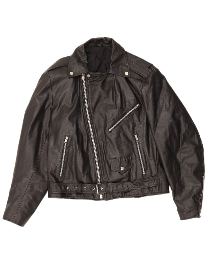 VINTAGE Γυναικείο Biker Jacket UK 10 Small Black Leather