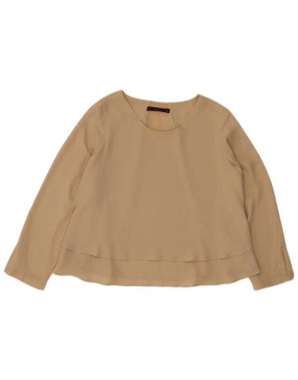 Zara Γυναικεία Μακρυμάνικη Μπλούζα Τοπ UK 14 Medium Beige Polyester