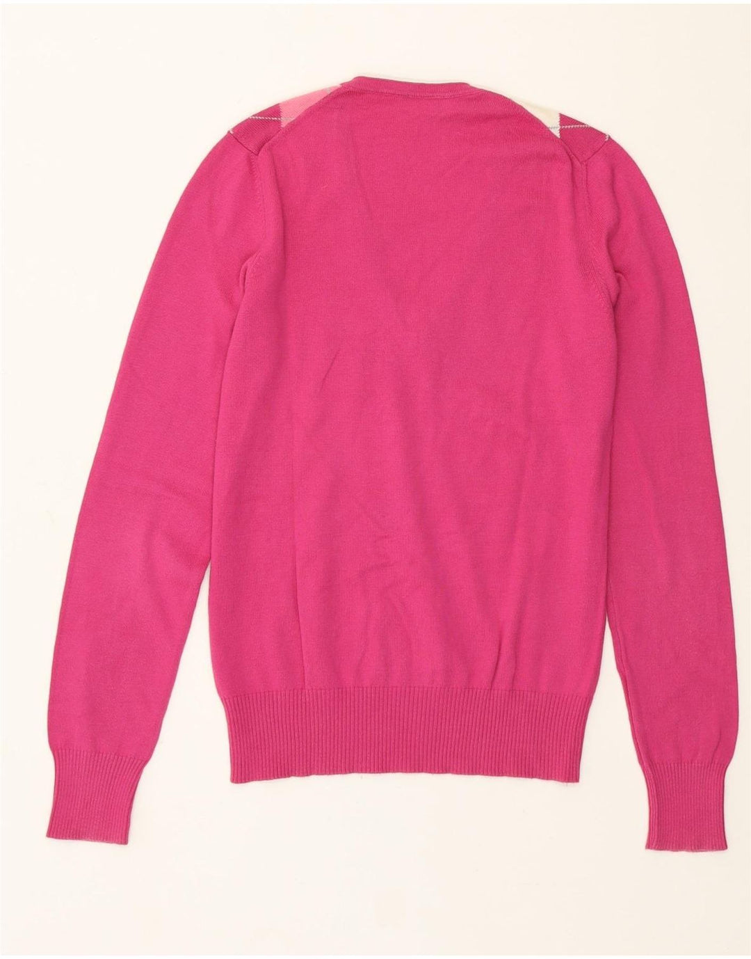 Γυναικείο πουλόβερ με λαιμόκοψη της Benetton UK 12 Medium Pink Argyle/Diamond