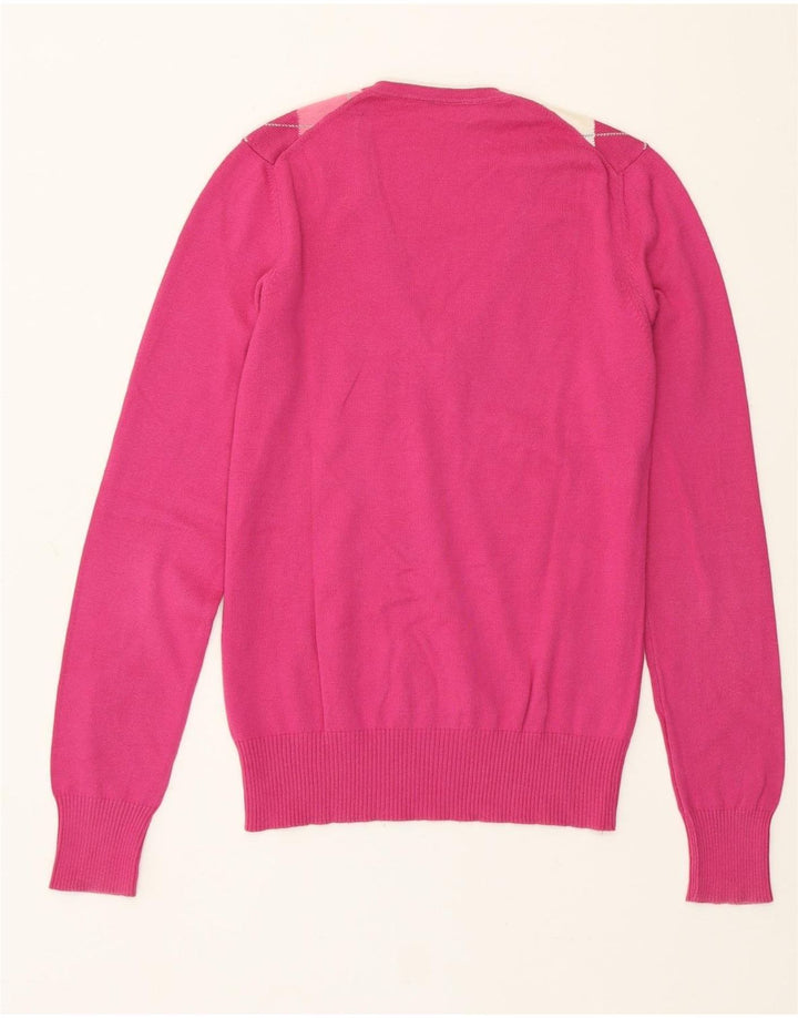 Γυναικείο πουλόβερ με λαιμόκοψη της Benetton UK 12 Medium Pink Argyle/Diamond