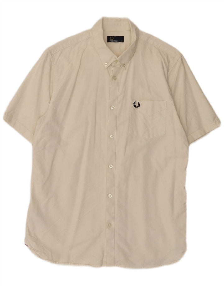 Fred Perry Ανδρικό κοντομάνικο πουκάμισο μεγάλο λευκό βαμβακερό