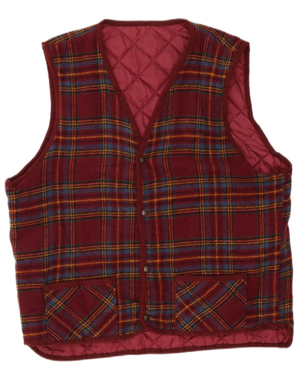 Vintage Ανδρικά αναστρέψιμα καπιτονέ Gilet UK 40 Large Burgundy Check