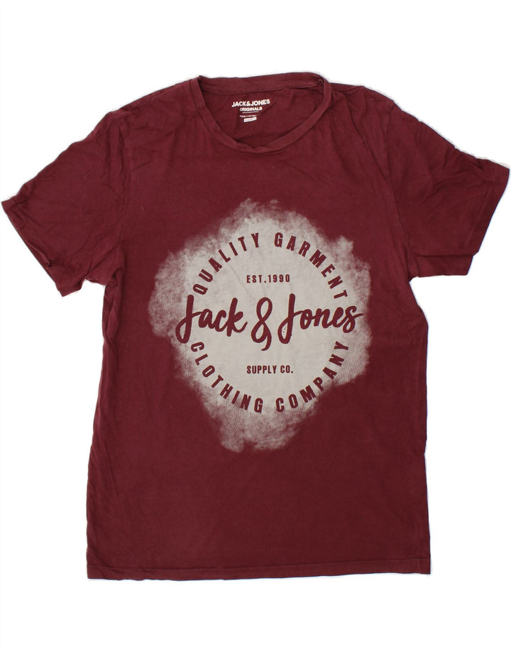 JACK & JONES Mens Regular Fit Graphic T-Shirt Top Medium Maroon Cotton Vintage Jack & Jones and Second-Hand Jack & Jones from Messina Hembry 