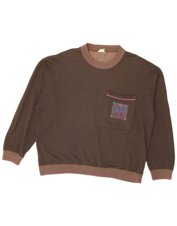 Ανδρικό vintage γραφικό φούτερ Jumper XL Khaki Colourblock Βαμβακερό