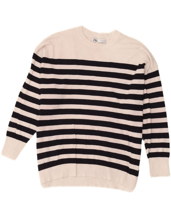 Zara γυναικείο πουλόβερ υπερμεγέθη Crew Neck Jumper UK 16 μεγάλο λευκό ριγέ