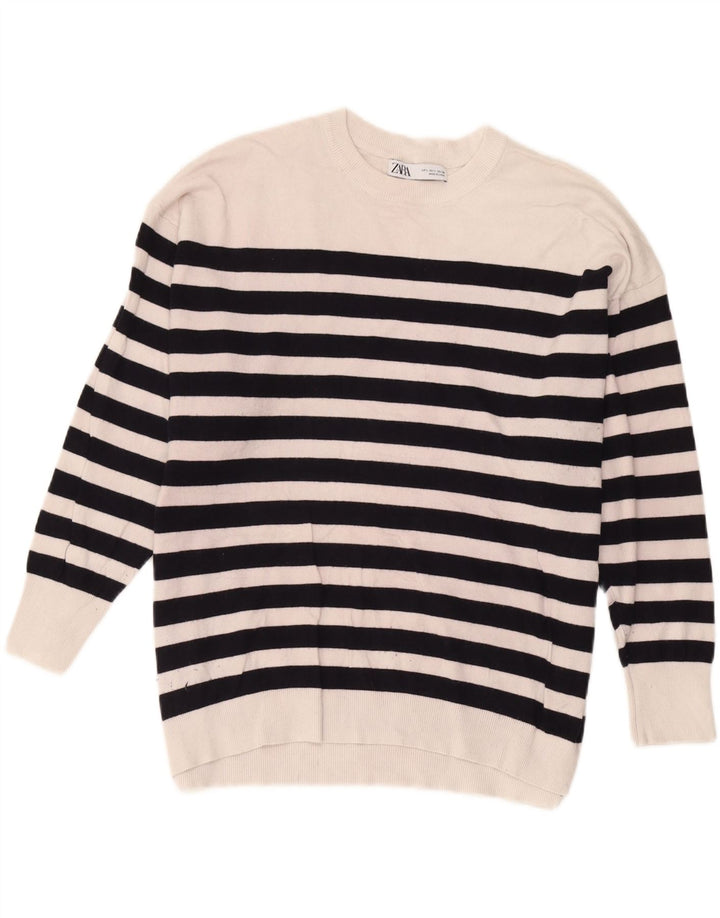 Zara γυναικείο πουλόβερ υπερμεγέθη Crew Neck Jumper UK 16 μεγάλο λευκό ριγέ