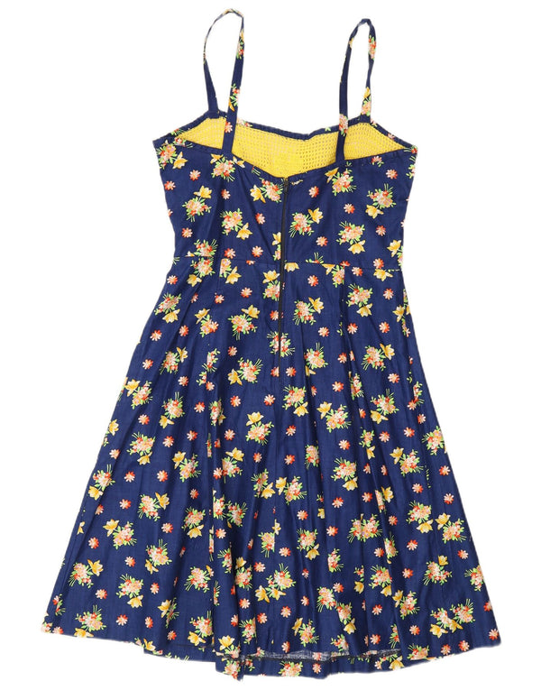 Vintage γυναικείο αμάνικο φόρεμα A-Line UK 10 Small Navy Blue Floral