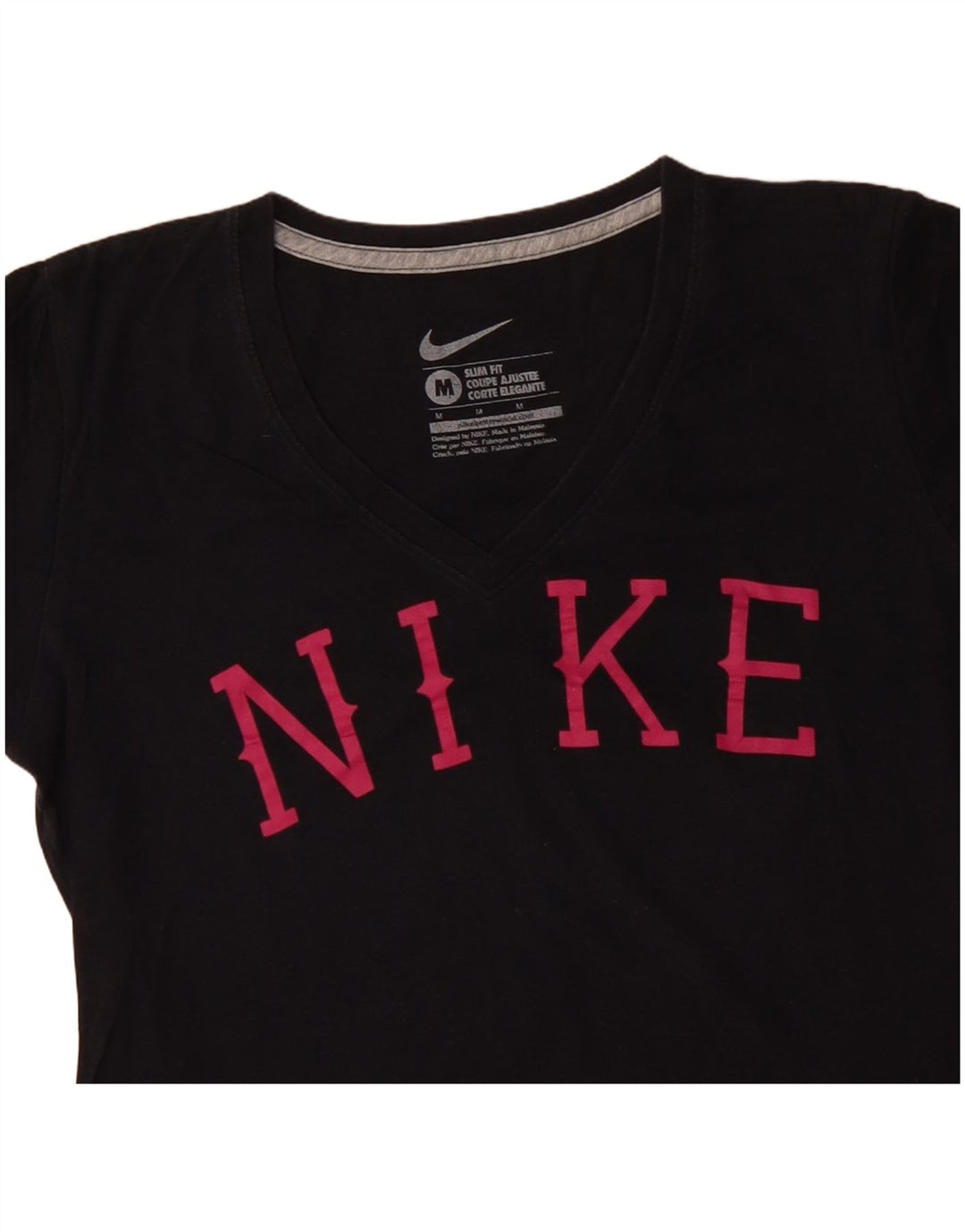 Γυναικείο γραφικό μπλουζάκι NIKE Slim Fit Top UK 12 μεσαίο μαύρο βαμβακερό