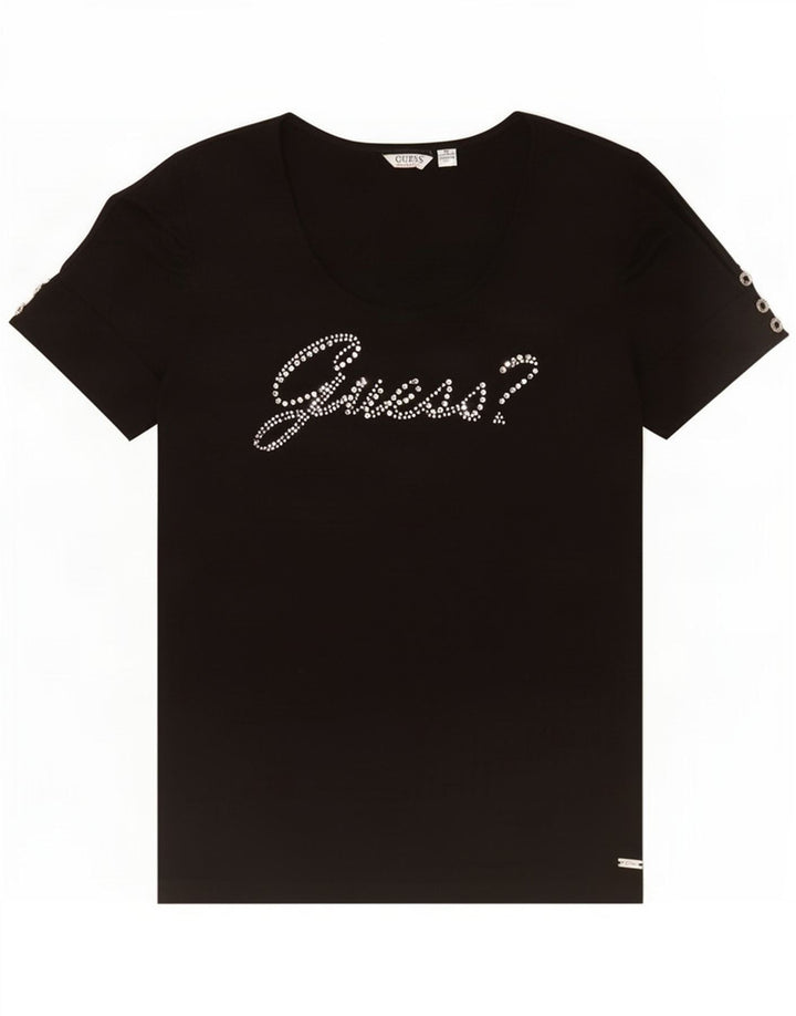 Γυναικείο γραφικό μπλουζάκι Guess Top UK 12 μεσαίο μαύρο πολυεστέρα