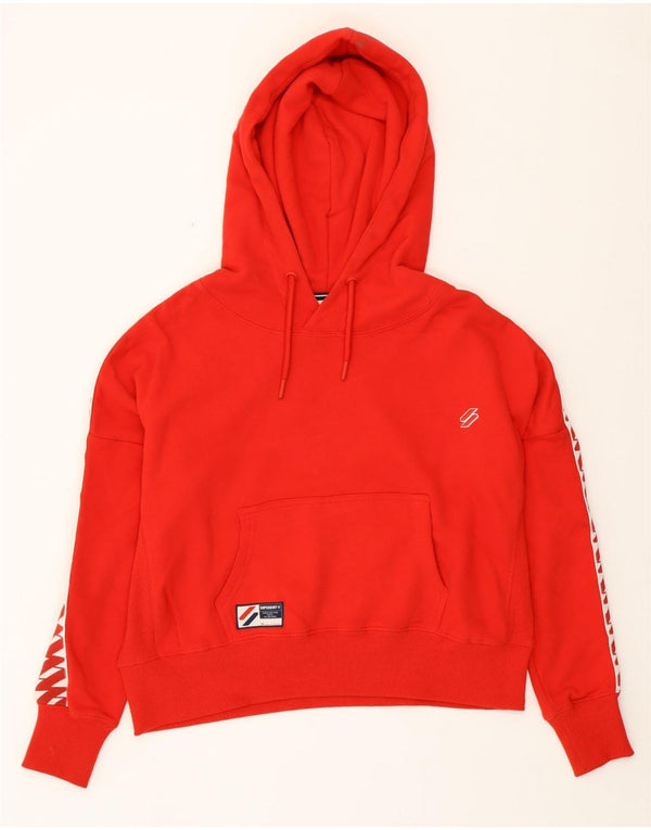 SUPERDRY Γυναικείο Crop Graphic Hoodie Jumper UK 12 Medium Red Colourblock