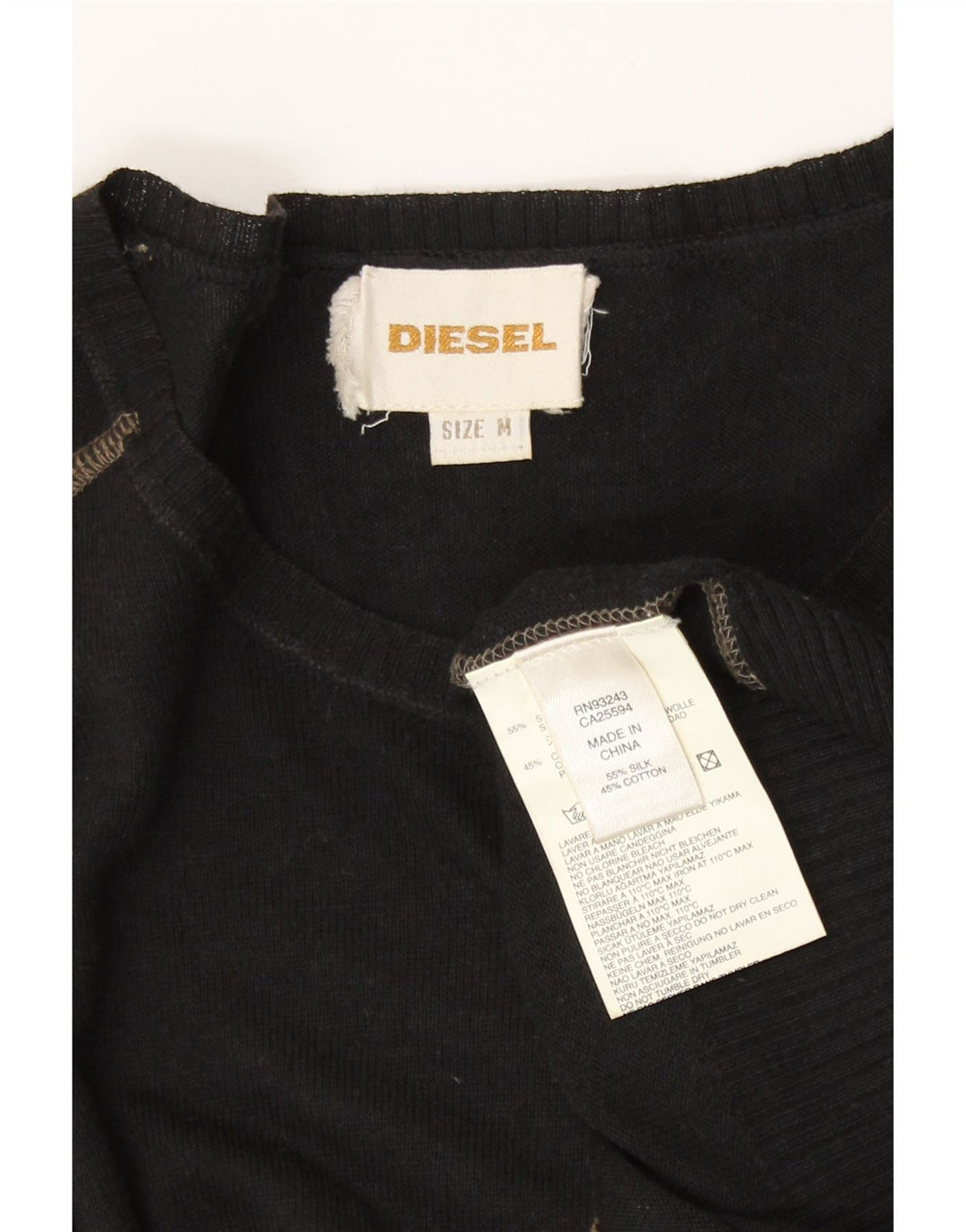 Diesel Ανδρικό πουλόβερ με λαιμόκαυστο, μεσαίο μαύρο ριγέ μεταξωτό