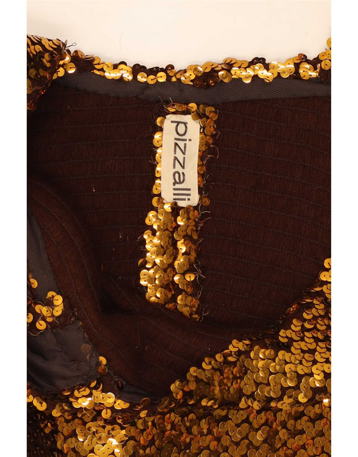 Vintage γυναικεία αμάνικη παγιέτα Crop Top UK 12 Medium Gold