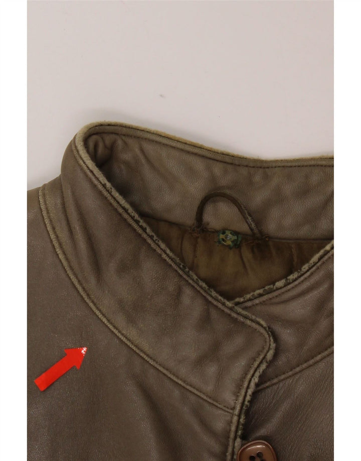 Vintage Γυναικείο Δερμάτινο Μπουφάν IT 44 Medium Khaki Leather
