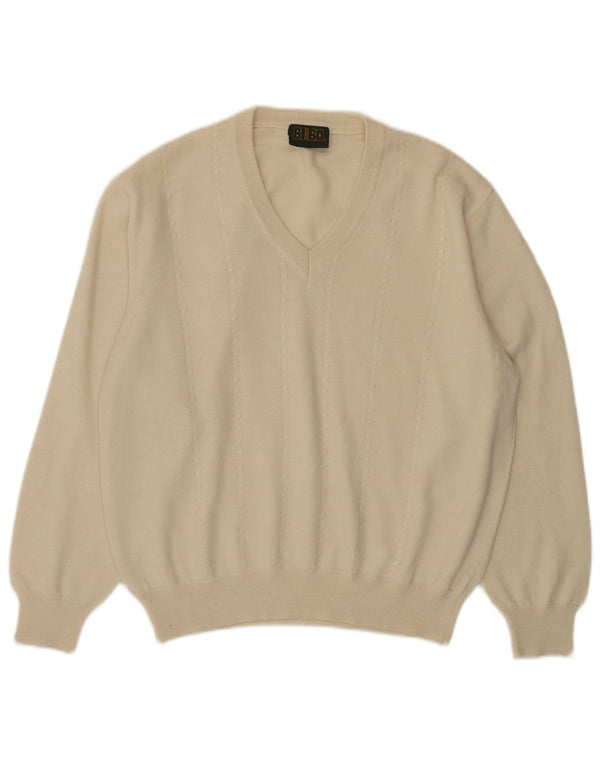 Γυναικείο πουλόβερ BIBO με V λαιμόκοψη IT 50 XL από λευκό μαλλί