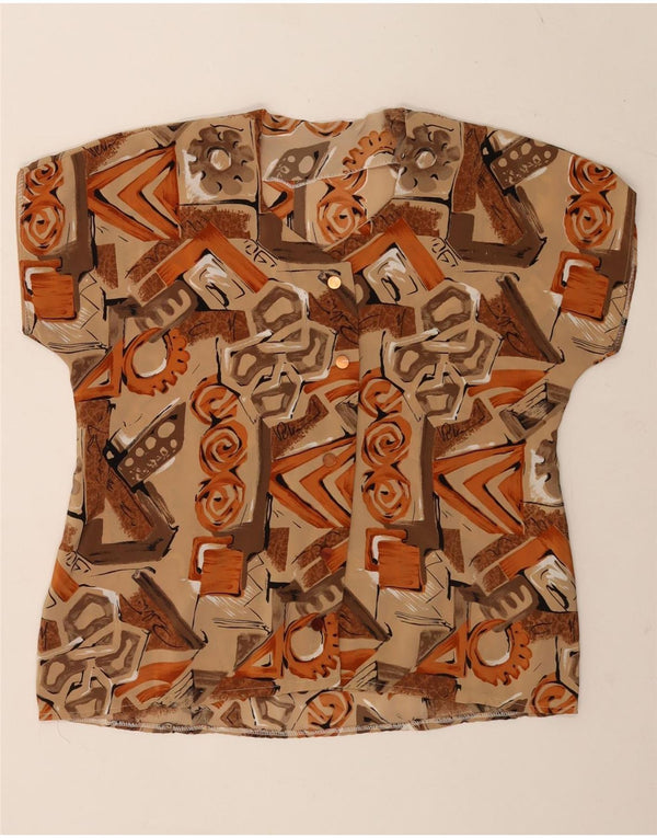 Vintage γυναικεία κοντομάνικη μπλούζα τοπ UK 14 Large Beige Geometric