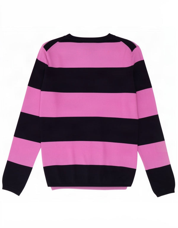 Tommy Hilfiger γυναικείο πουλόβερ με λαιμόκοψη με V λαιμόκοψη UK 10 μικρό ροζ βαμβακερό ριγέ