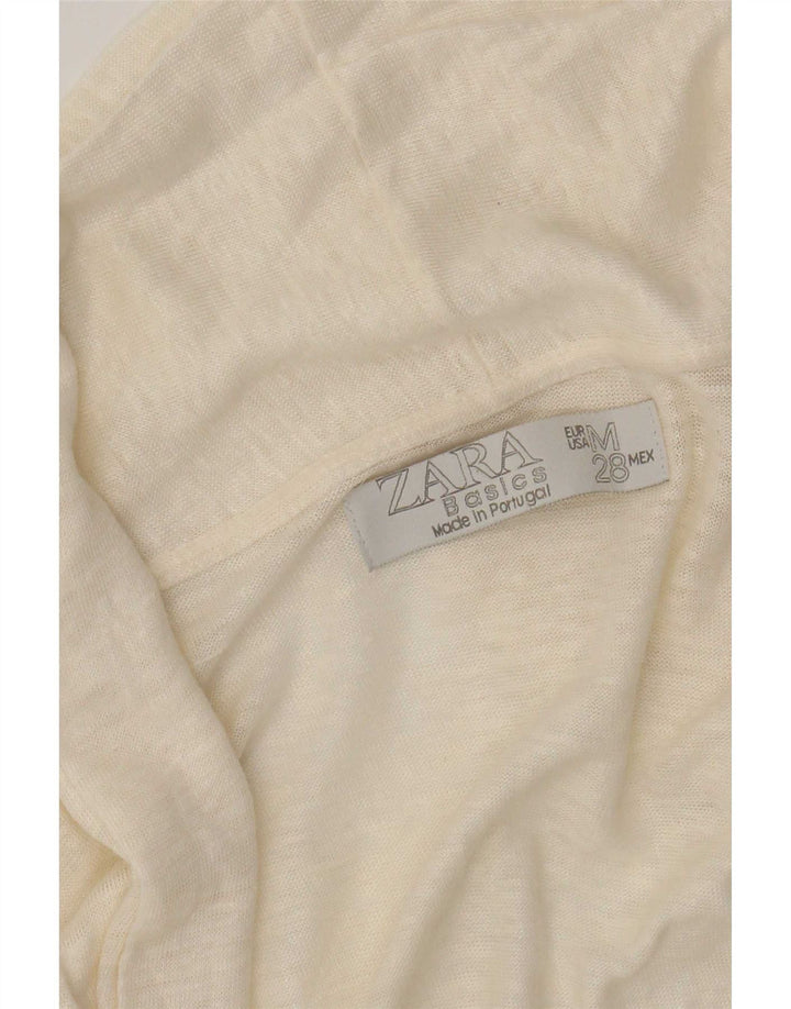 Zara Γυναικείο Crop ανοιχτό πουλόβερ ζακέτα UK 12 Medium Off White