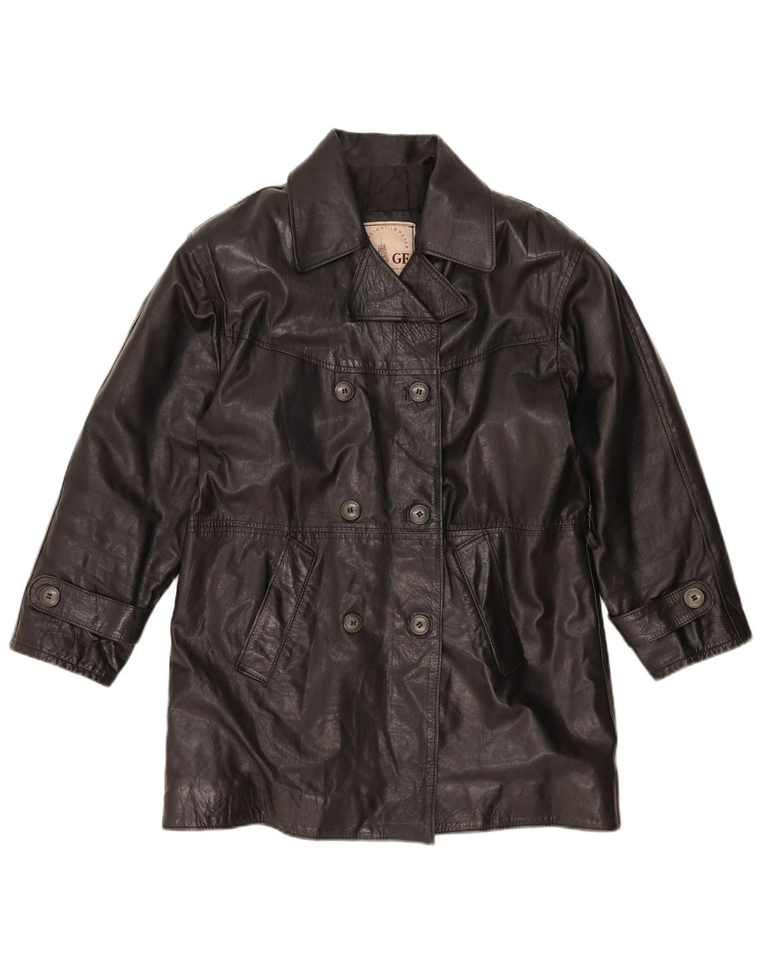 GF Γυναικείο Διπλό Δερμάτινο Παλτό UK 10 Small Black Leather