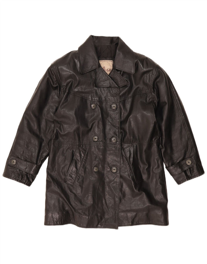 GF Γυναικείο Διπλό Δερμάτινο Παλτό UK 10 Small Black Leather