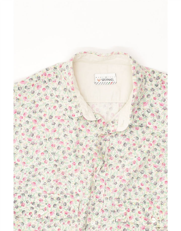 STEFANEL Womens 3/4 Sleeve Shirt UK 18 XL Off White Floral | Vintage Stefanel | Thrift | Second-Hand Stefanel | Used Clothing | Messina Hembry 