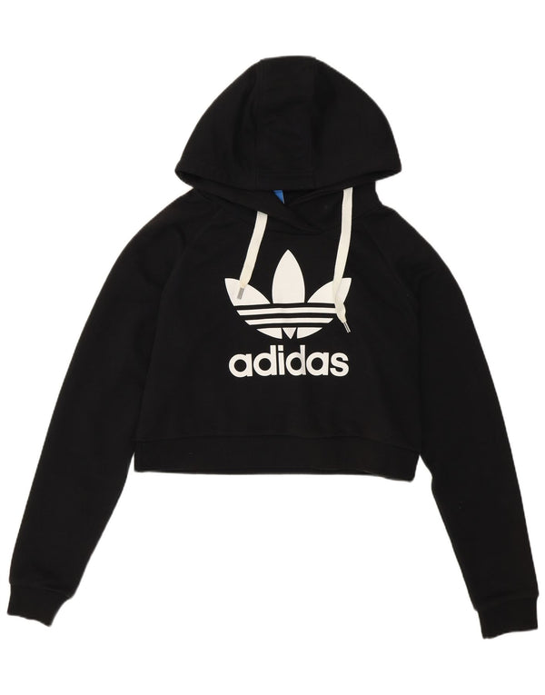 Γυναικείο Adidas Graphic Crop Hoodie Jumper UK 14 Large μαύρο βαμβακερό