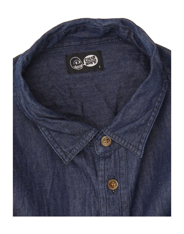 CHEAP MONDAY Mens Shirt Large Navy Blue Vintage Cheap Monday and Second-Hand Cheap Monday from Messina Hembry 