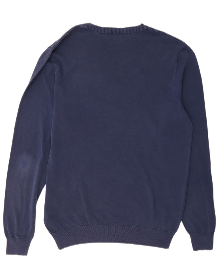 Massimo Dutti Ανδρικό πουλόβερ με λαιμόκοψη, μεσαίο μπλε βαμβακερό