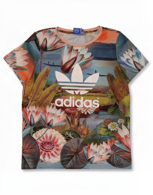 Γυναικείο γραφικό T-Shirt Adidas Top UK 12 Medium πολύχρωμο Floral